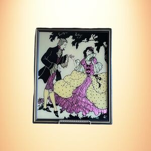 Vintage Victorian Silhouette Foil Art Painting- Framed 8x10
